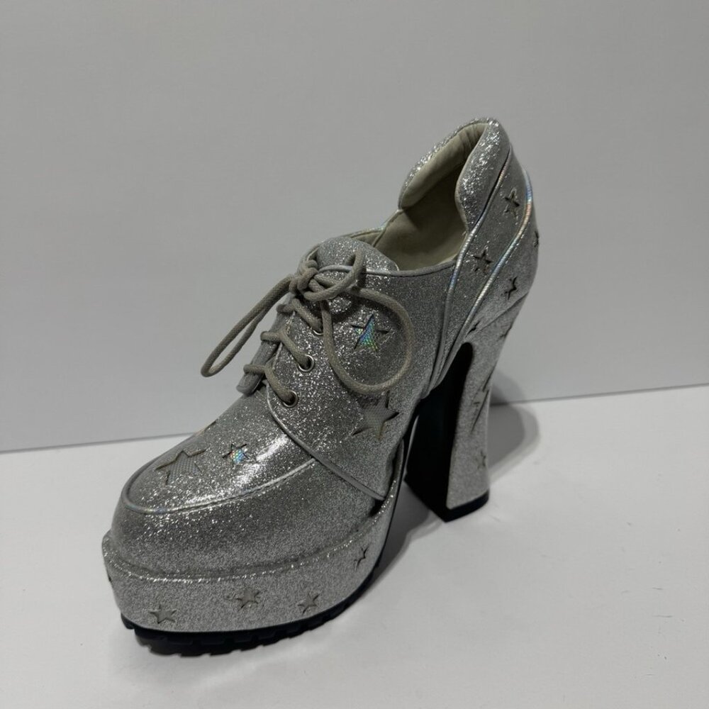 Ellie Silver Glitter Platform Heels with Holographic Star Accents - Picture 2 of 6